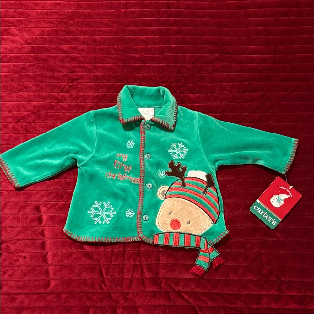 Carter's Baby Green Jacket with Snowflakes "My 1st Christmas"Size 3-6 Mths